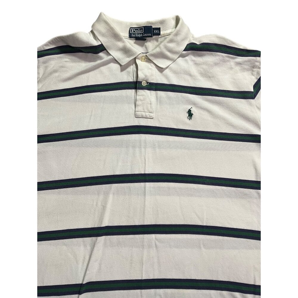 Polo Ralph Lauren Men's XXL White with Small Navy Stripe Polo Shirt Minor Imperf